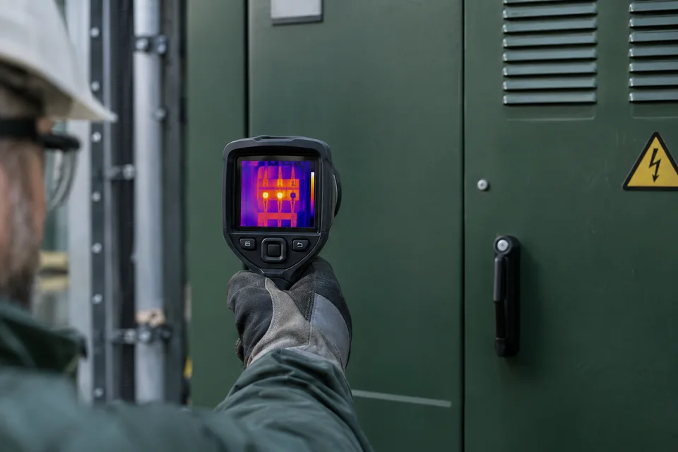 Câmera termográfica utilizada na inspeção de um painel elétrico